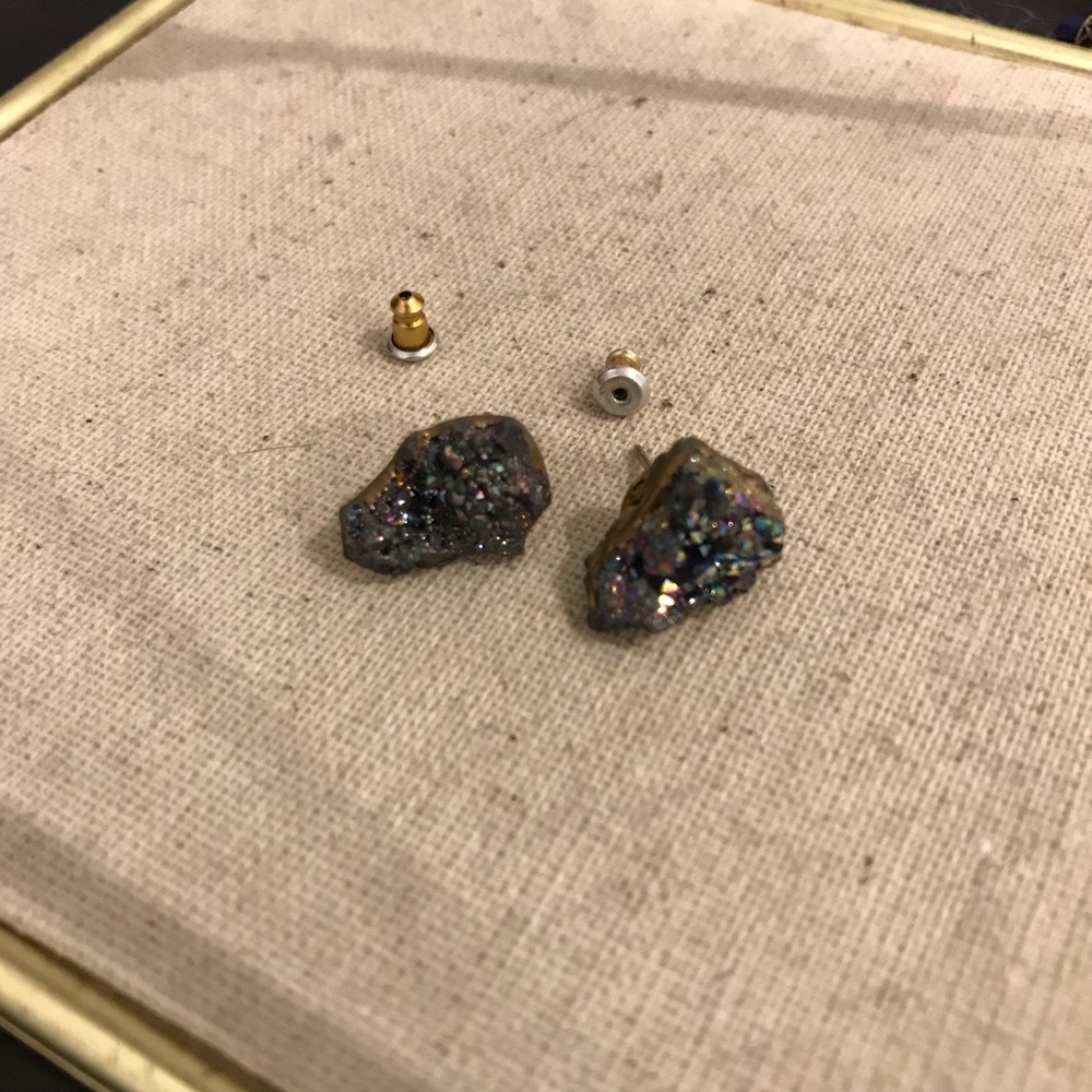 Oil-slick iridescent stone earrings